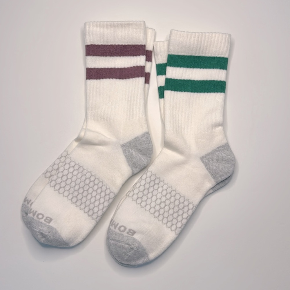 Bombas New 2 pair Vintage Stripe Half Calf Socks Large White Green Burgundy